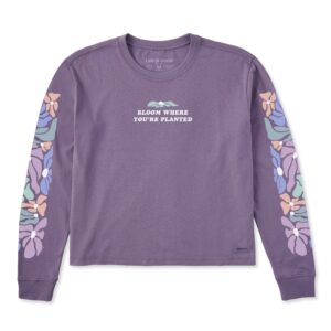 Women's Bloom Where You're Planted Flower Long Sleeve Crusher Boxy Tee